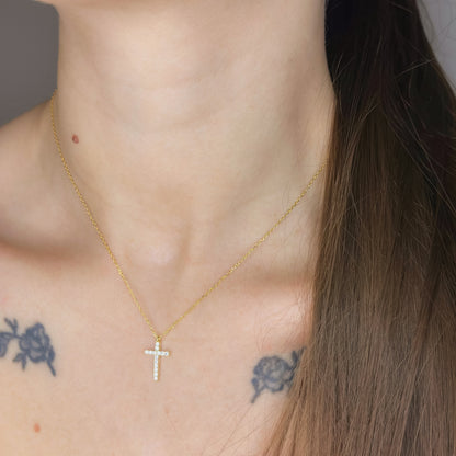 Sidabrinis auksuotas kryželis su cirkoniais ir grandinėle