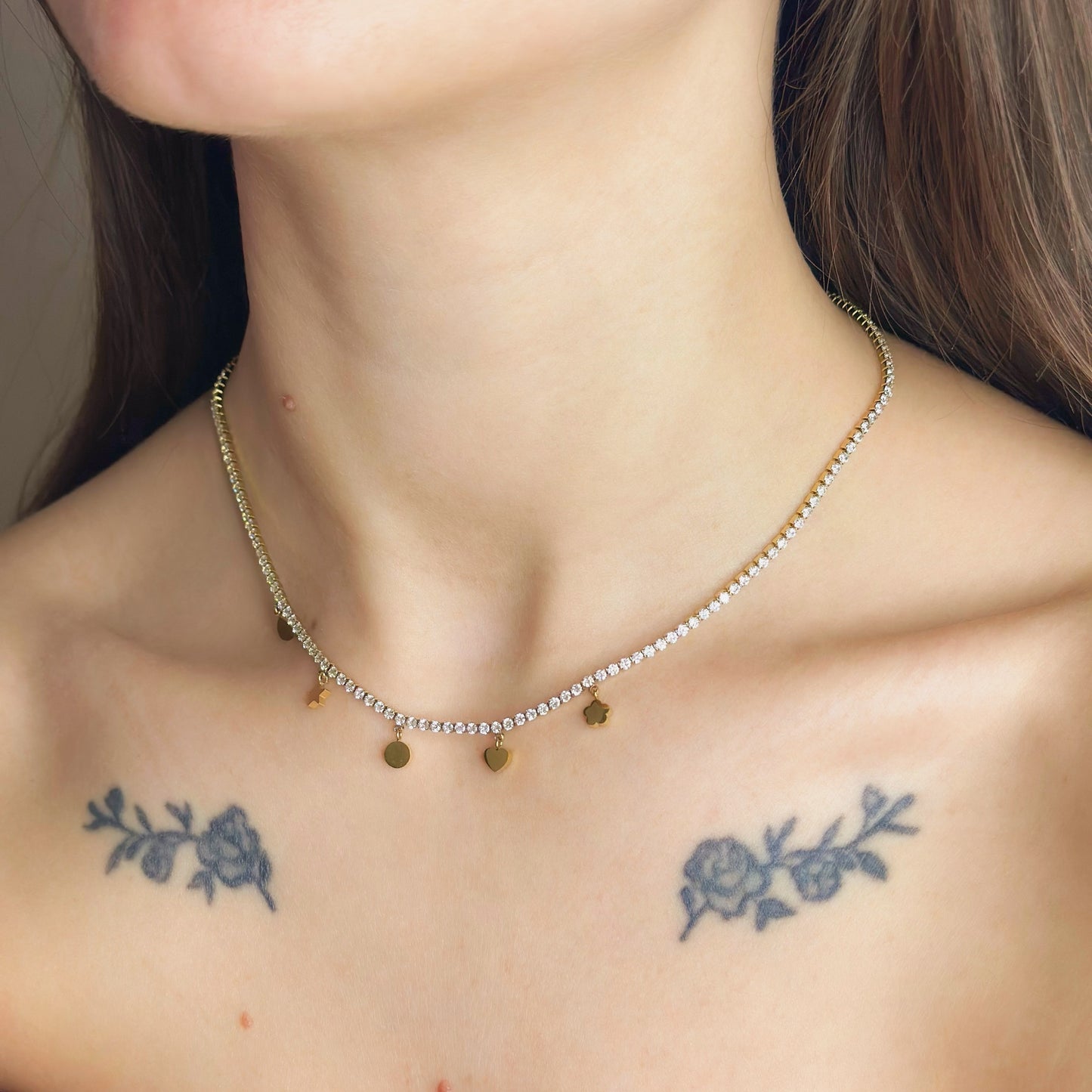 Auksuota koljė Tennis su cirkoniais ir pakabučiais