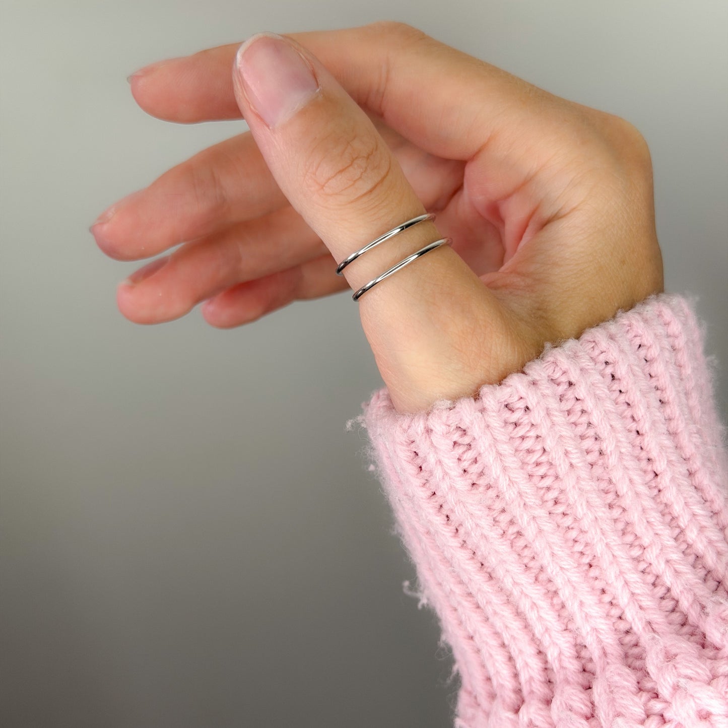 Sterling Silver Rhodium Plated Double Ring