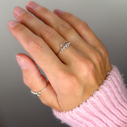 Sterling Silver Adjustable Ring with Beads