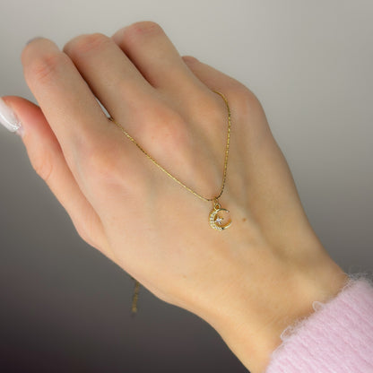 Auksuotas pakabukas "Žvaigždutė su mėnuliu" ir grandinėle