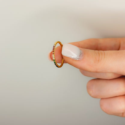 1,5mm žiedelis su spalvotais cirkoniais