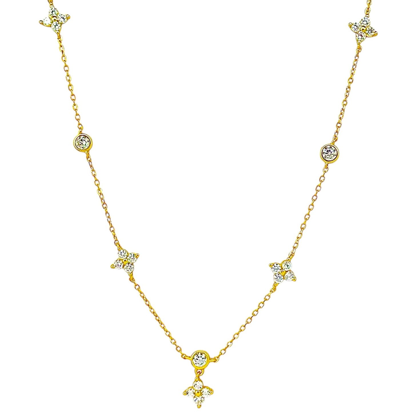 Sidabrinis pakabukas "Gėlytės" su cirkoniais ir grandinėle