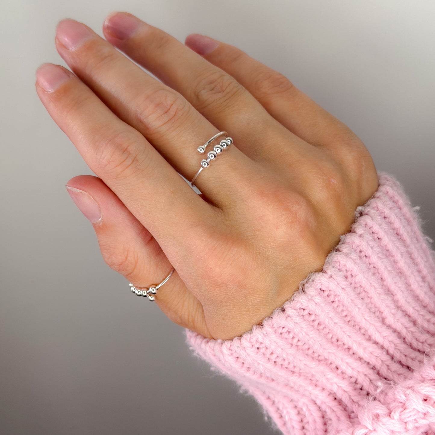 Sterling Silver Adjustable Ring with Beads