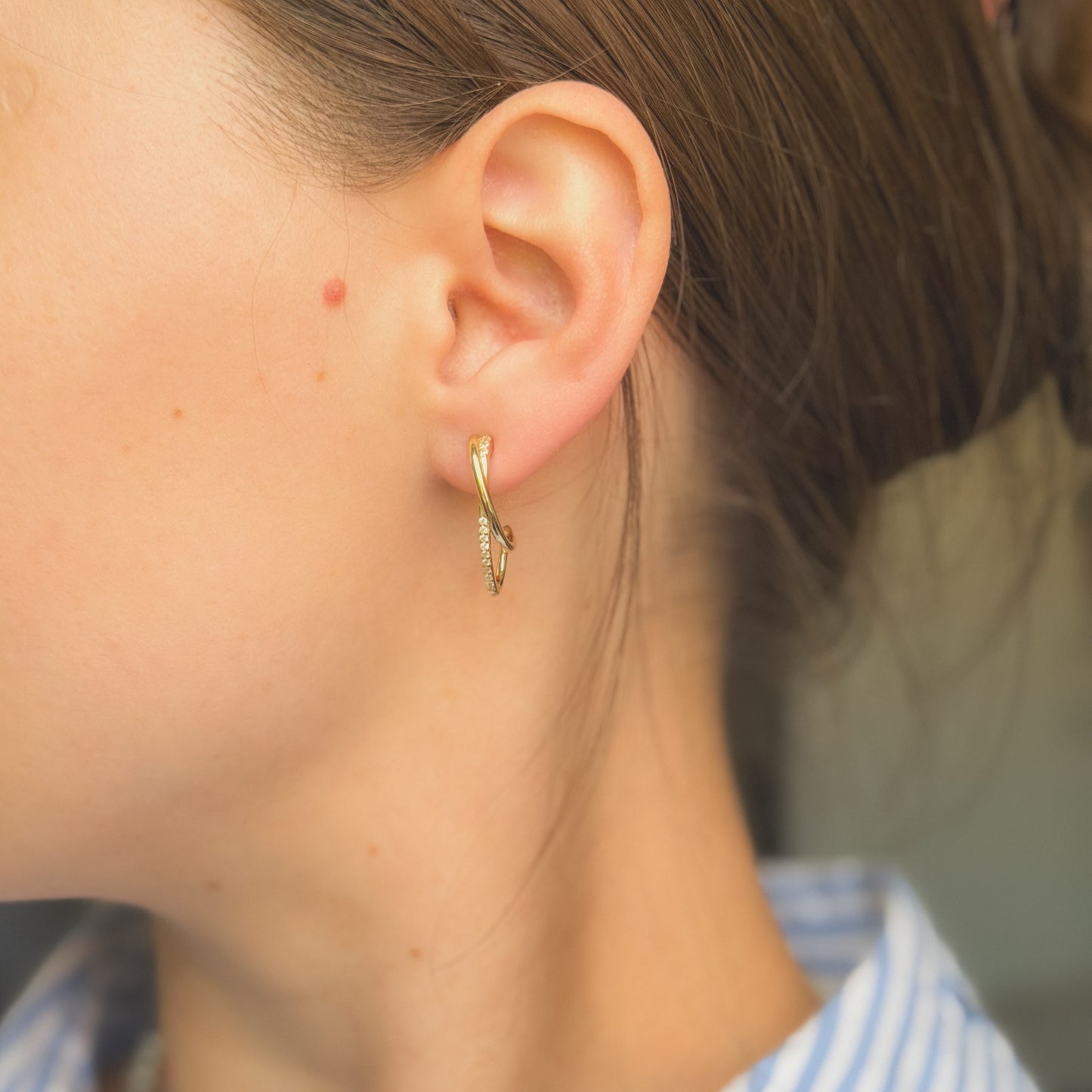 Sterling Silver Gold Plated CZ Double Hoops
