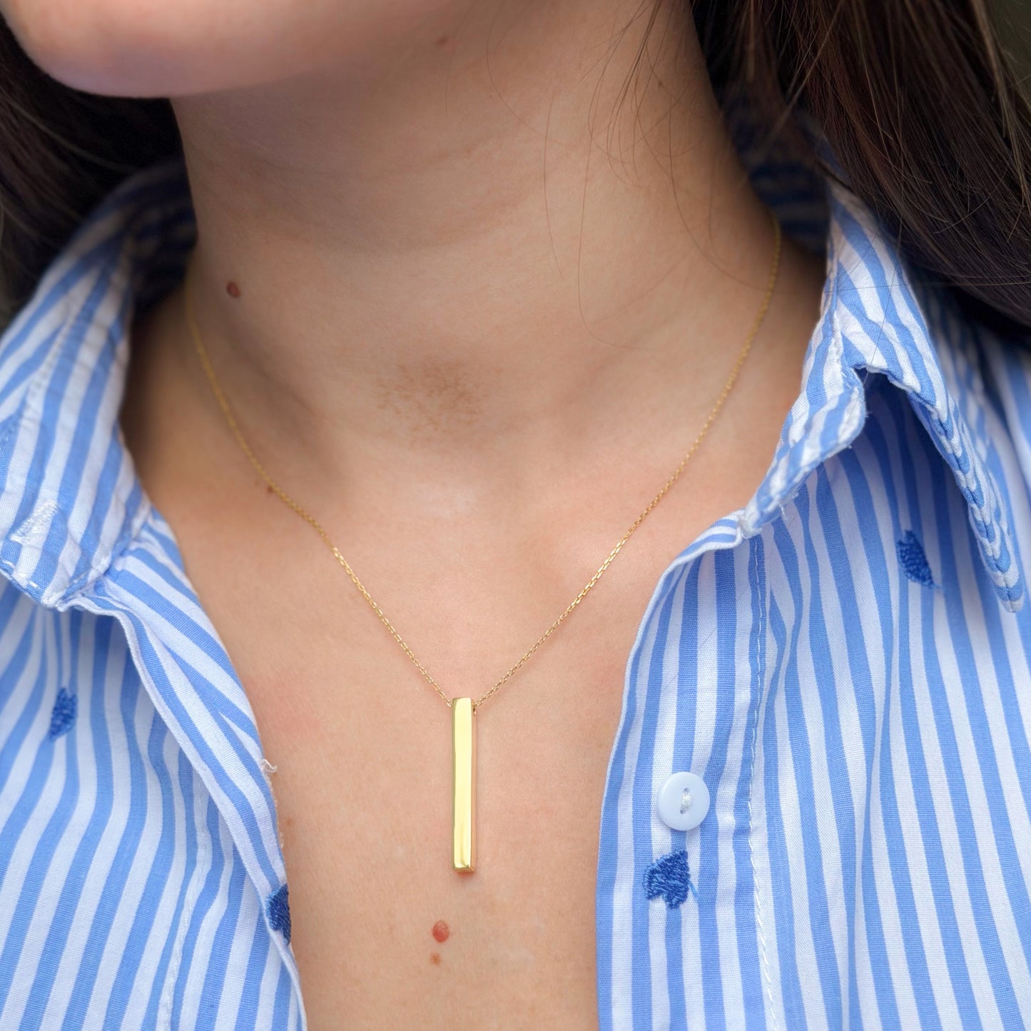 Sidabrinis auksuotas pakabukas "Stick Necklace" su grandinėle