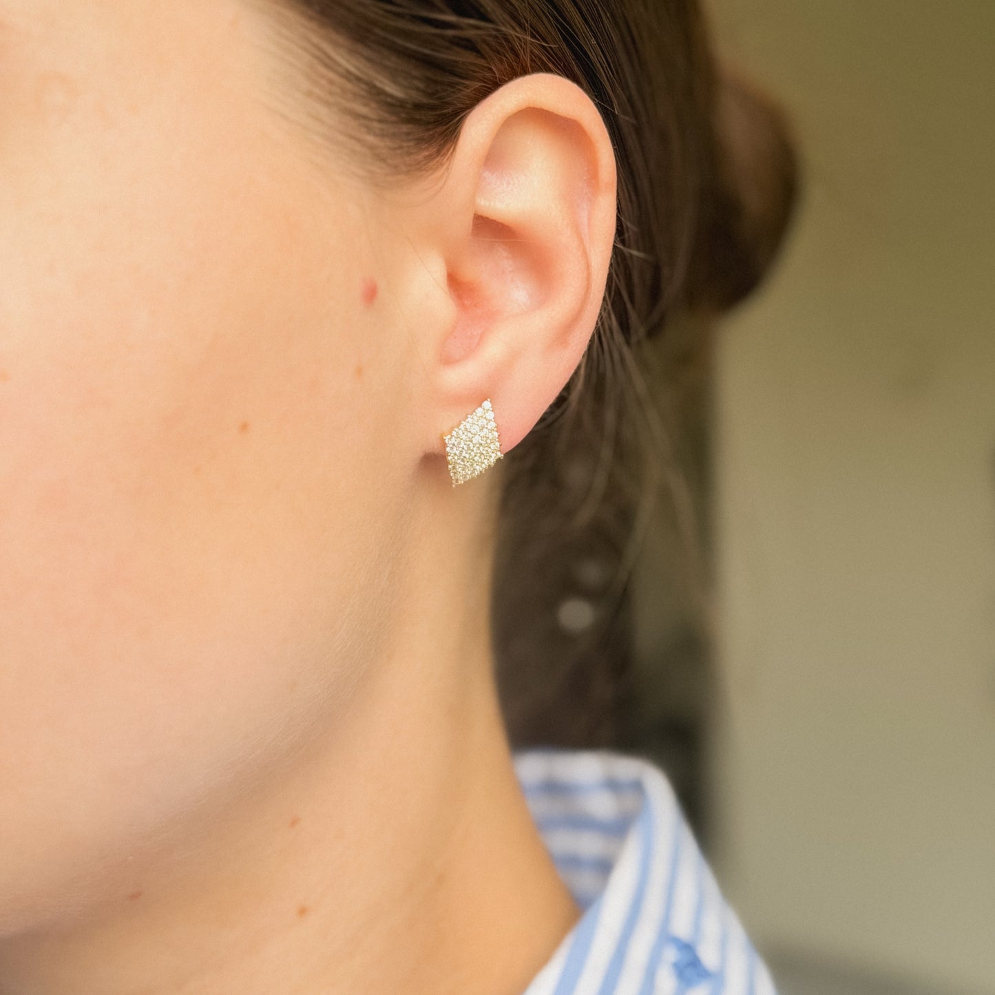 Sterling Silver Gold Plated CZ Rhombus Stud Earrings