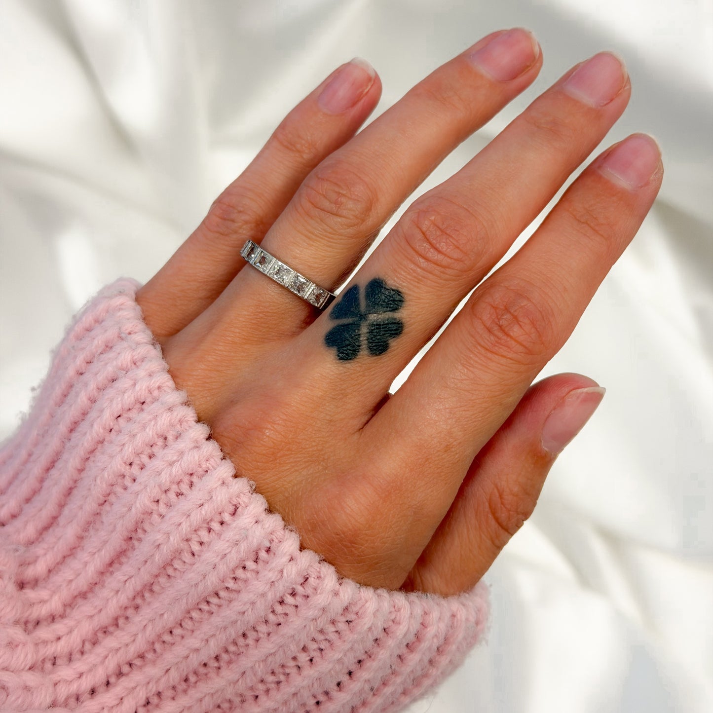 Sterling Silver Rhodium Plated Square CZ Band Ring