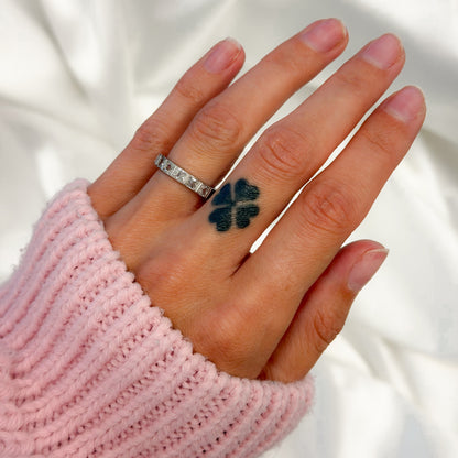 Sterling Silver Rhodium Plated Square CZ Band Ring