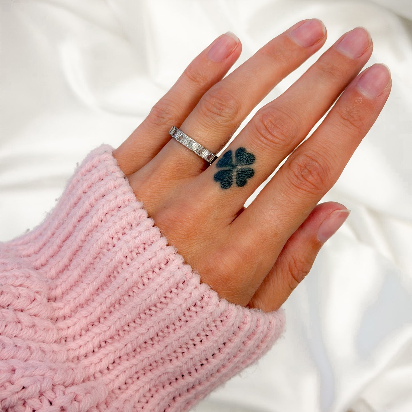 Sterling Silver Rhodium Plated Square CZ Band Ring