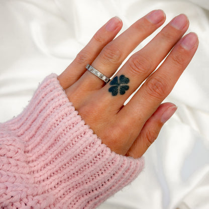 Sterling Silver Rhodium Plated Square CZ Band Ring