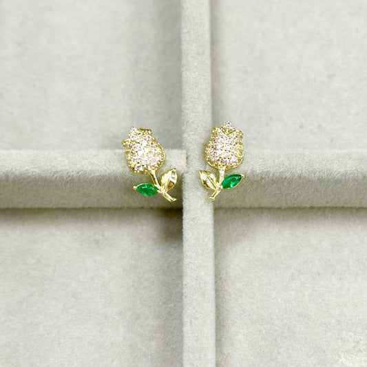 Sidabriniai auksuoti auskarai su cirkoniais "Gėlytės"