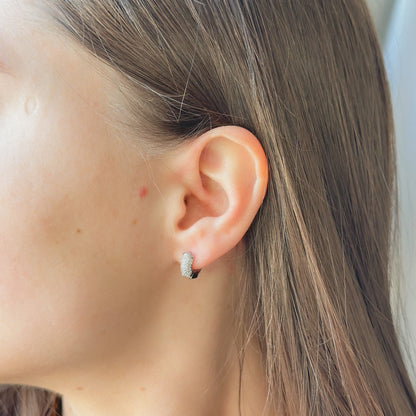 Sterling Silver Rhodium Plated 12 mm CZ Hoops
