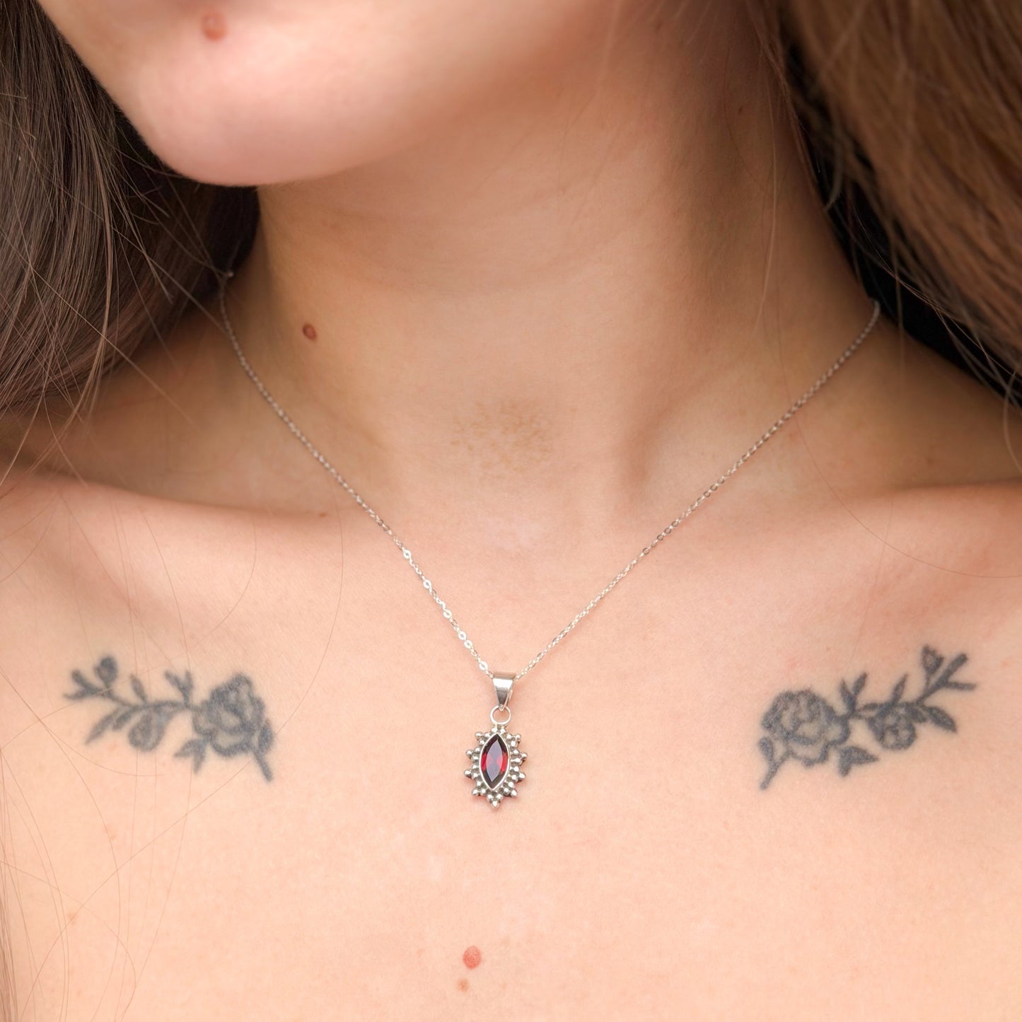 Sterling Silver Garnet Pendant Necklace