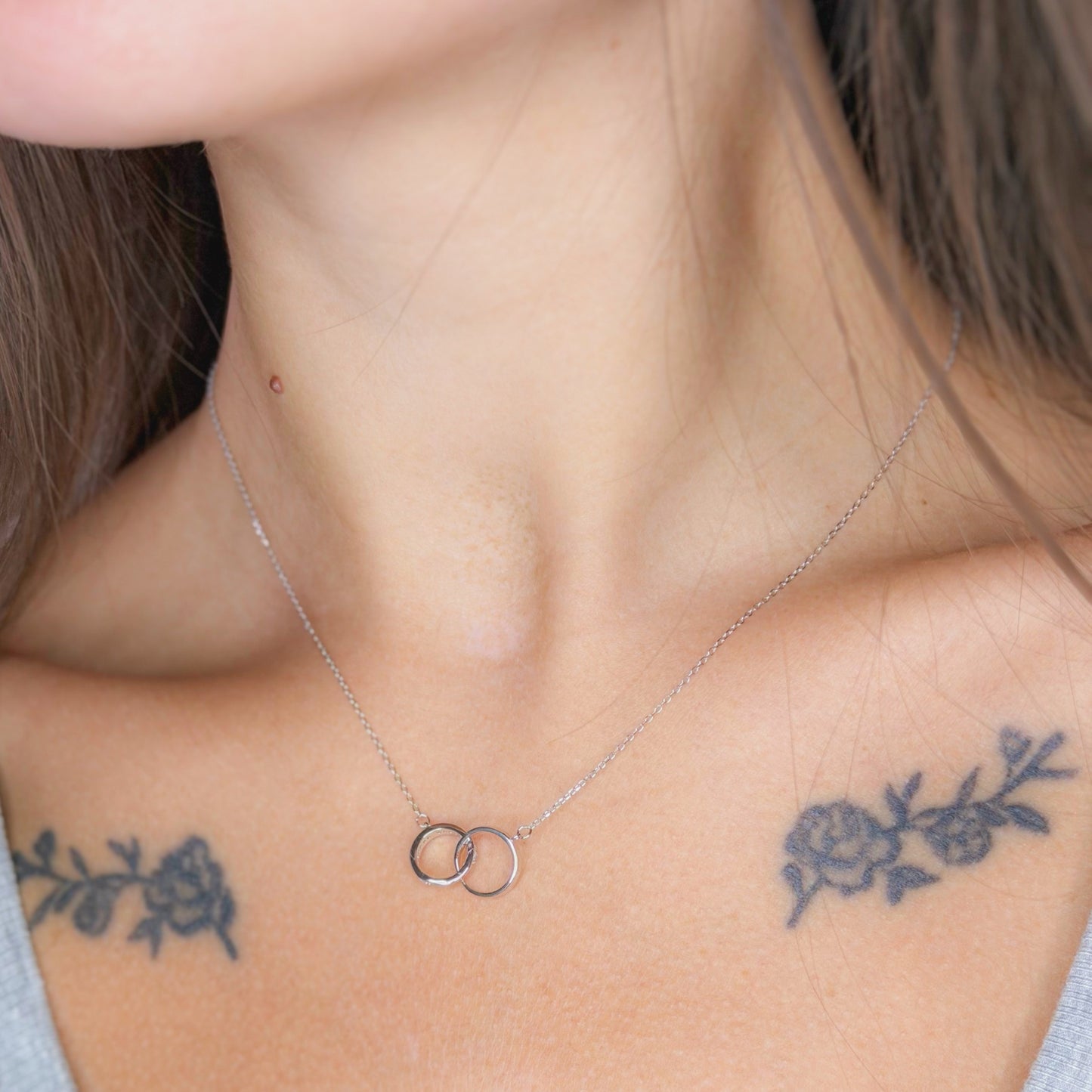 Sterling Silver Rhodium Plated Linking Ring Necklace