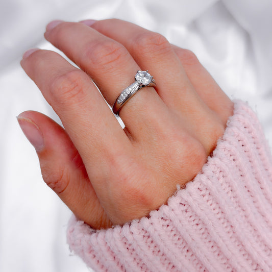 Sterling Silver Rhodium Plated CZ Crystal Ring