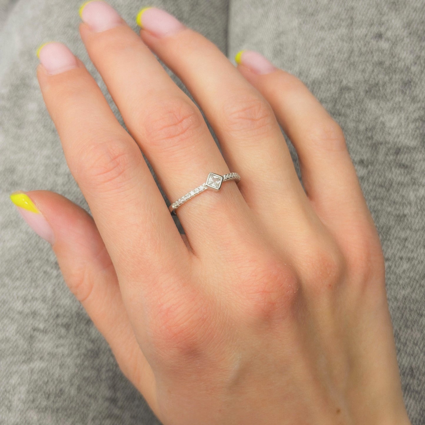 Sterling Silver Rhodium Plated Rhombus CZ Ring