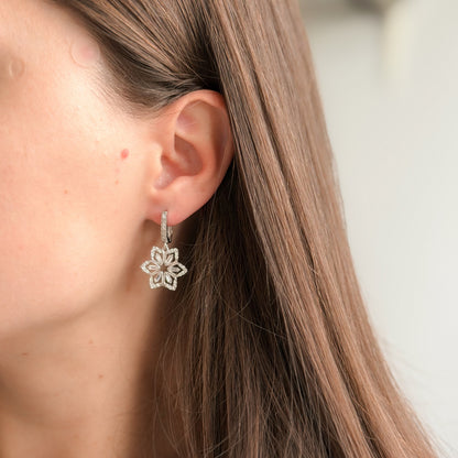 Sterling Silver Rhodium Plated CZ English Lock Earrings