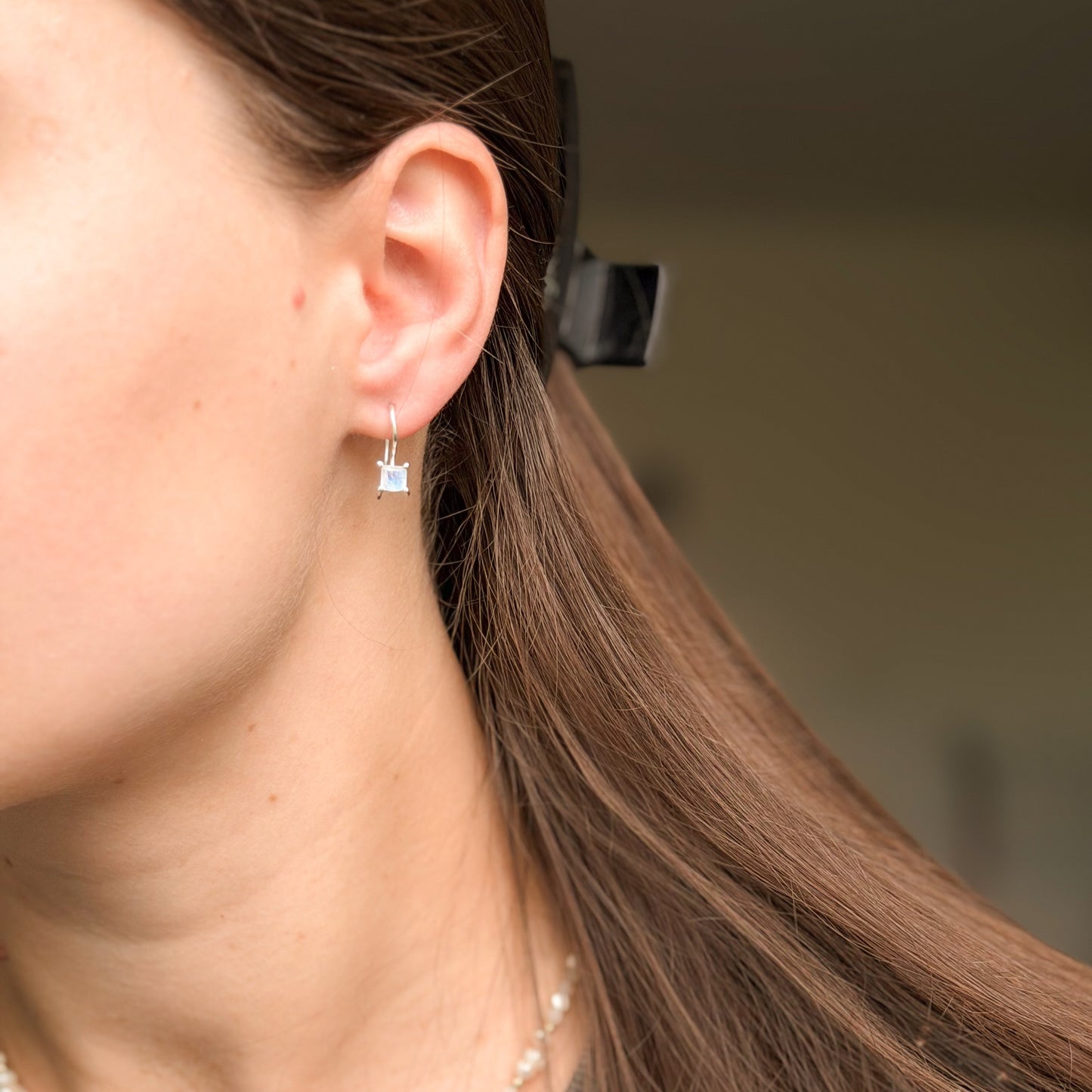 Sterling Silver Square Moonstone Drop Earrings
