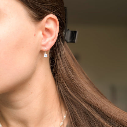 Sterling Silver Square Moonstone Drop Earrings