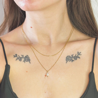 Auksuota dviguba grandinėlė su tikru perlu