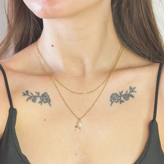 Auksuota dviguba grandinėlė su tikru perlu