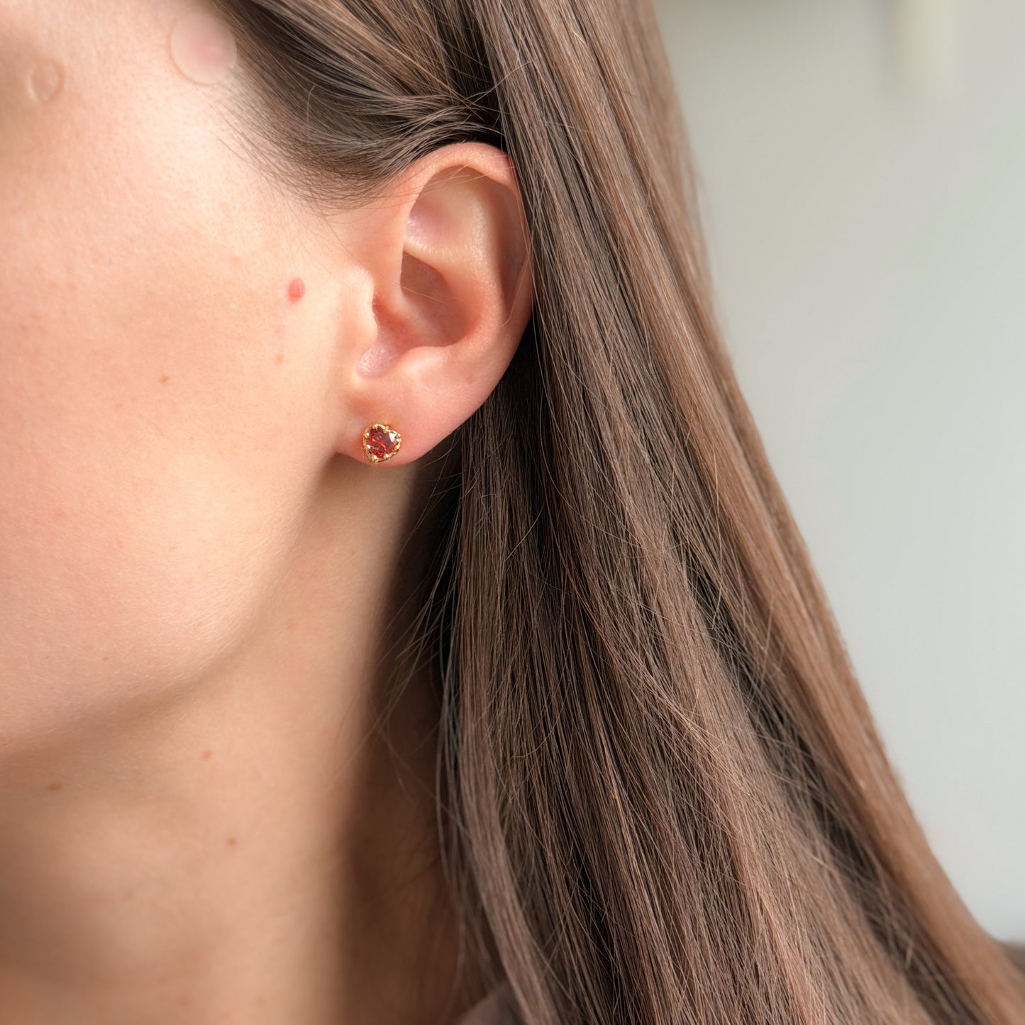 Sterling Silver Gold Plated Pink CZ Heart Studs