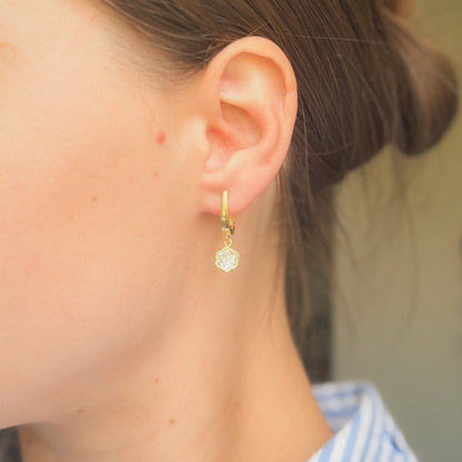 Scandinavian Silver Gold Plated CZ English Lock Earrings