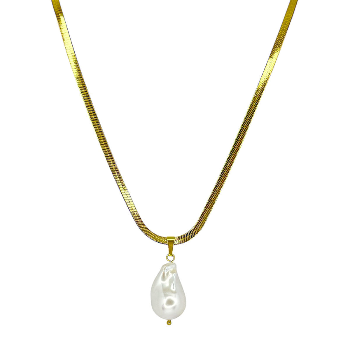 Auksuota grandinėlė "Flat chain" su tikru perlu