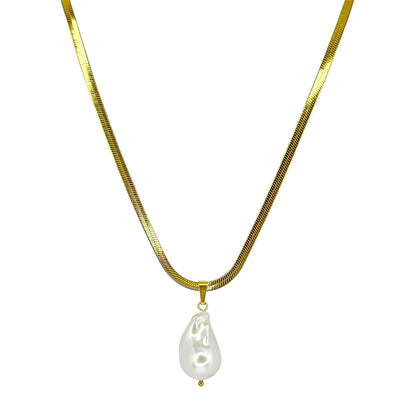 Auksuota grandinėlė "Flat chain" su tikru perlu