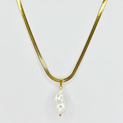 Auksuota grandinėlė "Flat chain" su tikru perlu