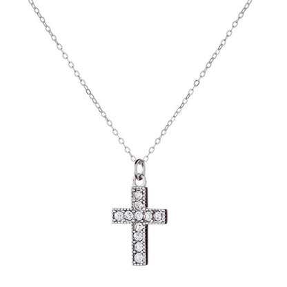 Sidabrinis rodžiuotas kryželis su cirkoniais ir grandinėle