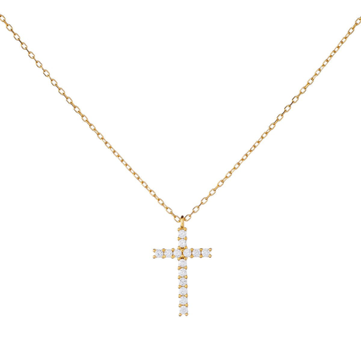 Sidabrinis auksuotas kryželis su cirkoniais ir grandinėle
