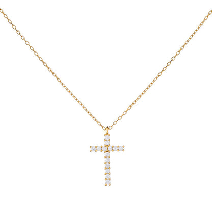 Sidabrinis auksuotas kryželis su cirkoniais ir grandinėle