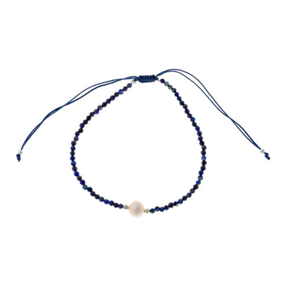 Siūlo apyrankė su perlu ir lazurito akmenukais