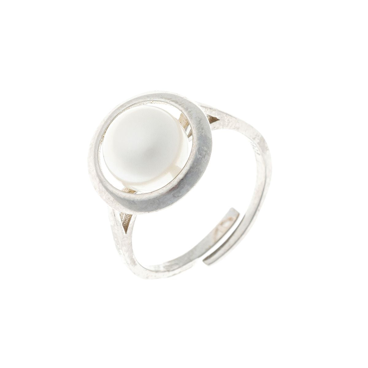 Sidabrinis rodžiuotas reguliuojamo dydžio žiedas su tikru perlu