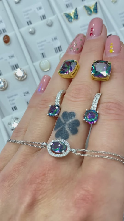 Sidabrinė rodžiuota apyrankė su ovaliu mistinio topazo akmeniu