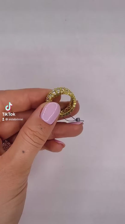 Sidabrinis paauksuotas platus žiedas su cirkoniu