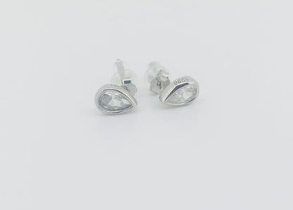 Sterling Silver Rhodium Plated Drop Shaped CZ Studs