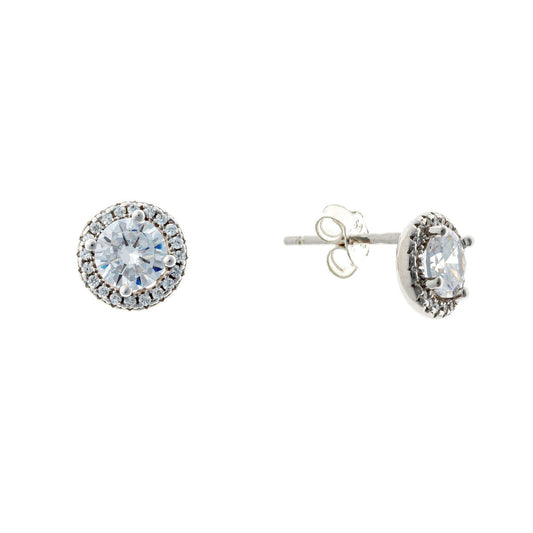 Sidabriniai rodžiuoti auskarai su apvaliu cirkoniu