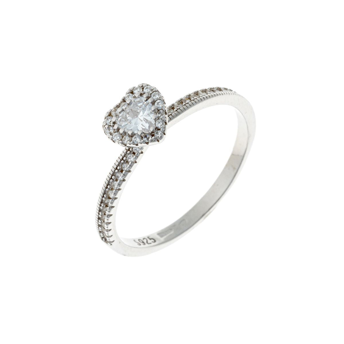 Sidabrinis rodžiuotas žiedas širdelė su cirkoniu